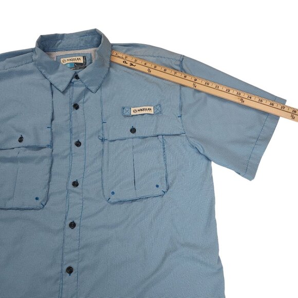 Magellan Outdoors Men's Size Large Turquoise Blue Plaid Relaxed Fishing Shirt - Picture 8 of 11